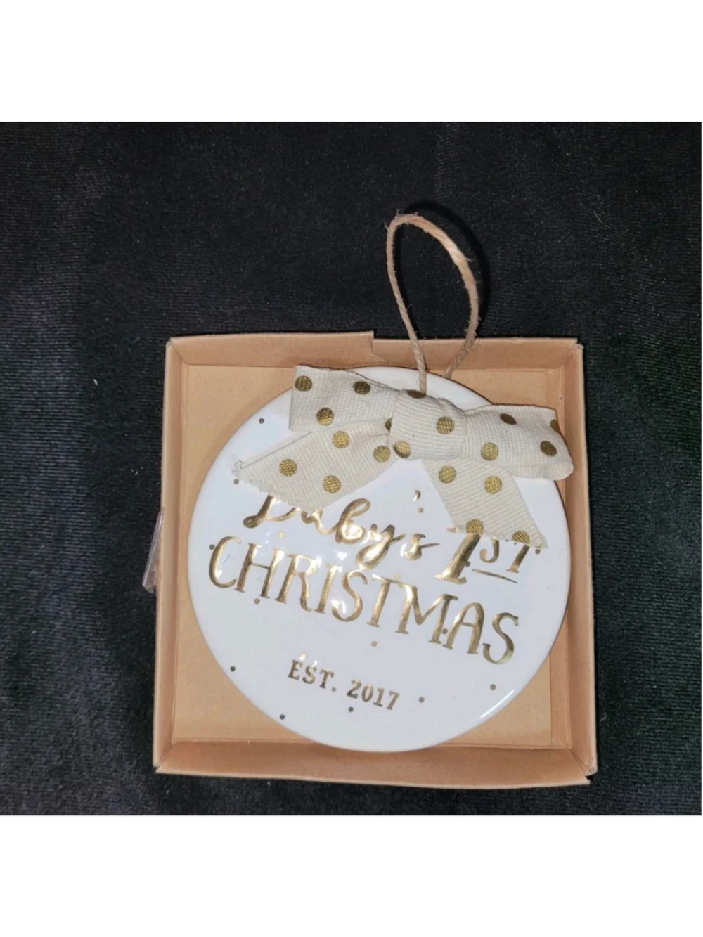 Mud Pie Baby's 1st Christmas Ornament Est 2017 Ceramic Gold Lettering w Box